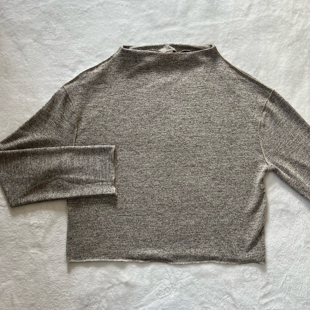Mosaic Beige Mockneck Cropped Sweater